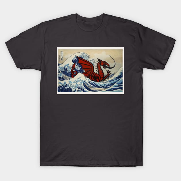 Welsh Dragon in the Great Wave off kanagawa T-Shirt by Teessential